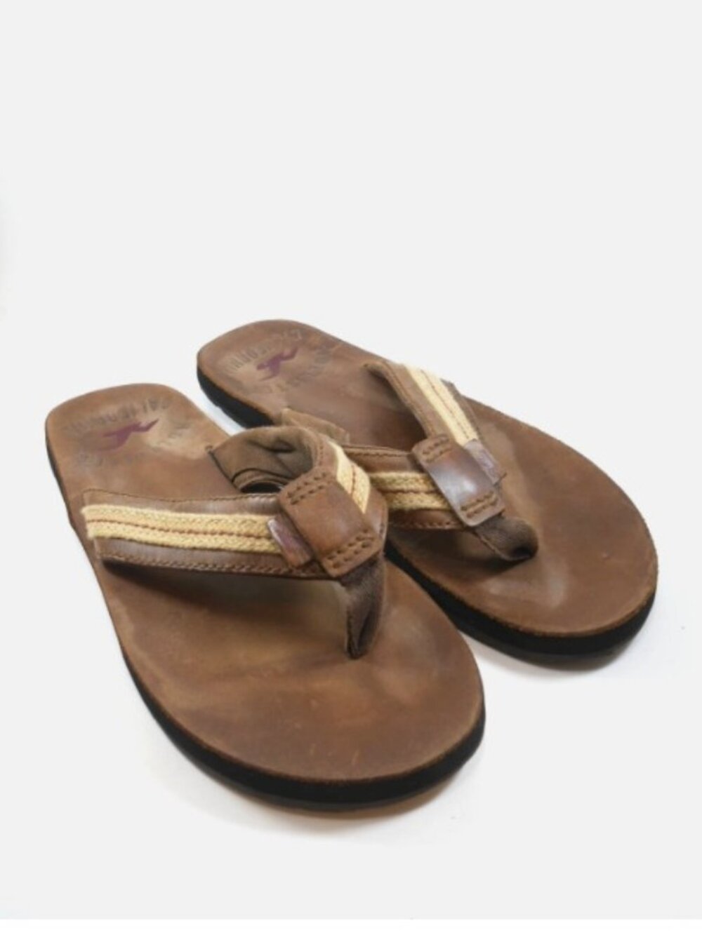 Hollister by Abercrombie Men Flip Flops Brown Leather Sz 11-12 V Strap Vtg Y2K